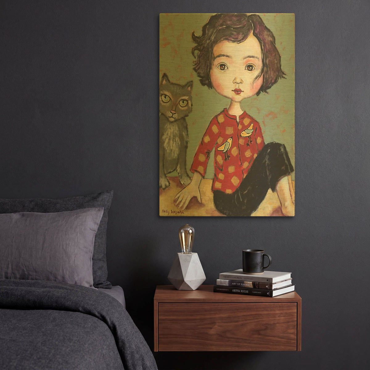 'Girl With Cat' By Holly Wojhan Gold Metal Wall Art