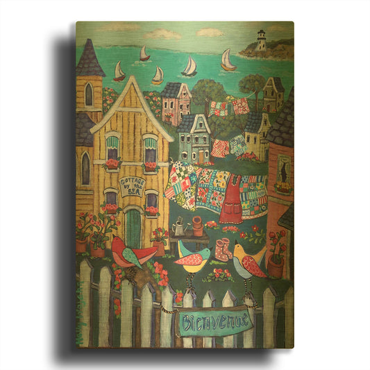 'Charming Cambria by the sea' By Holly Wojhan Gold Metal Wall Art