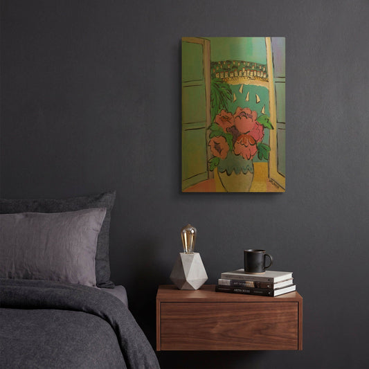 'Flowers at the Window' By Holly Wojhan Gold Metal Wall Art