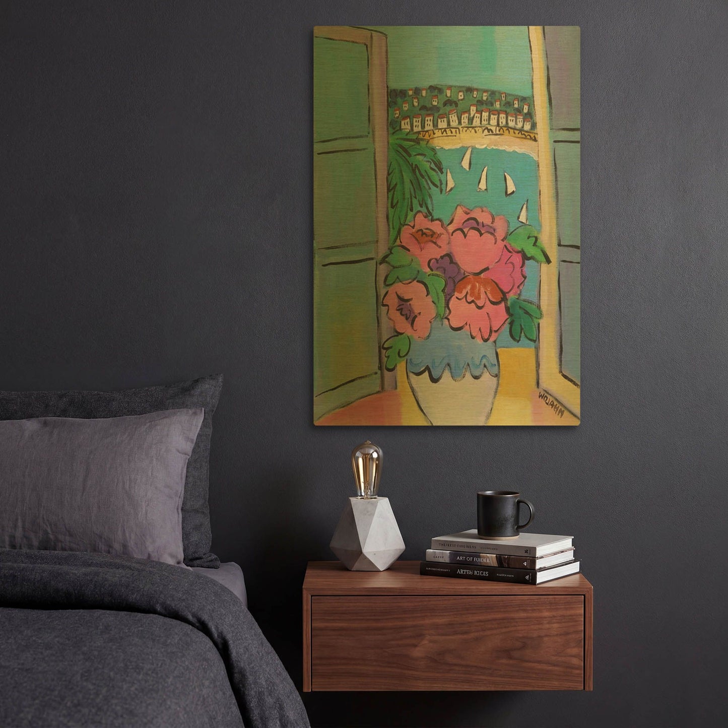 'Flowers at the Window' By Holly Wojhan Gold Metal Wall Art
