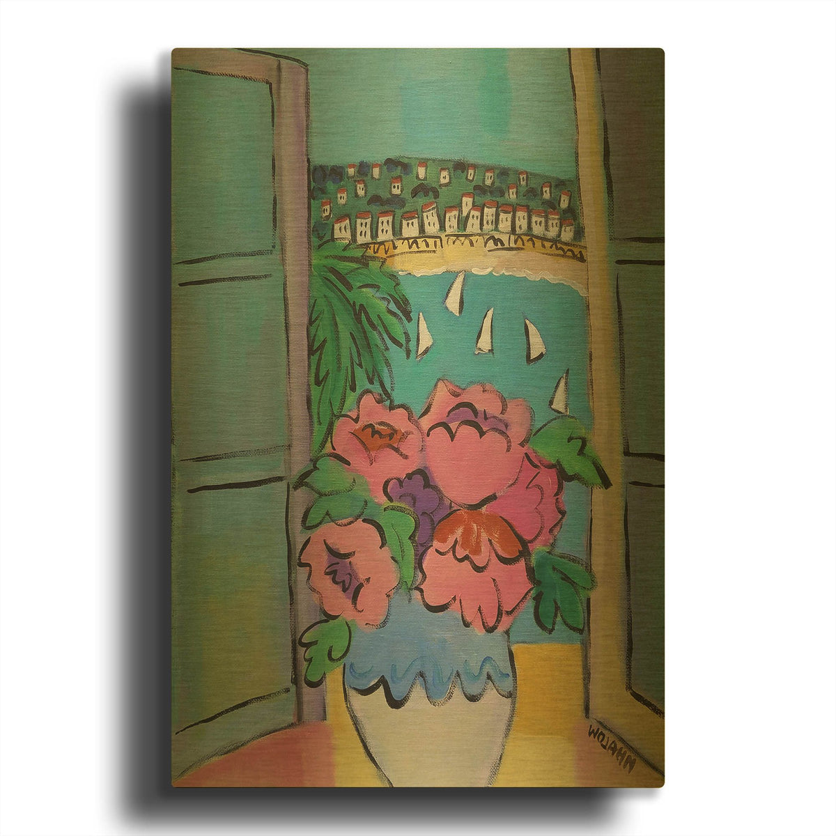 'Flowers at the Window' By Holly Wojhan Gold Metal Wall Art