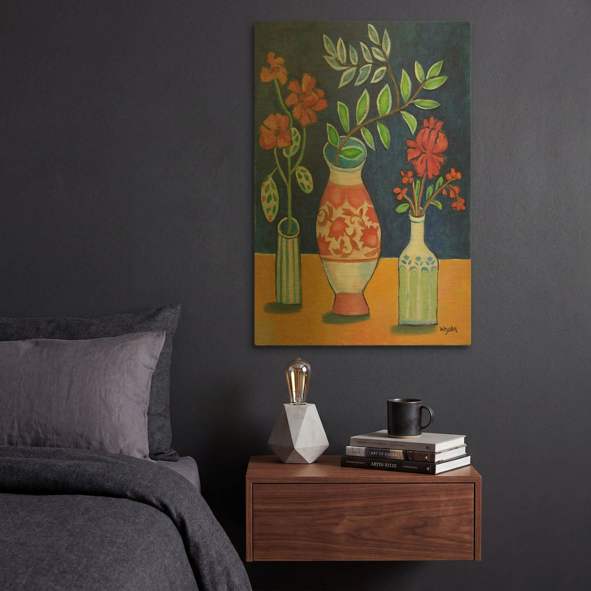 'More Flowers With Stripes' By Holly Wojhan Gold Metal Wall Art