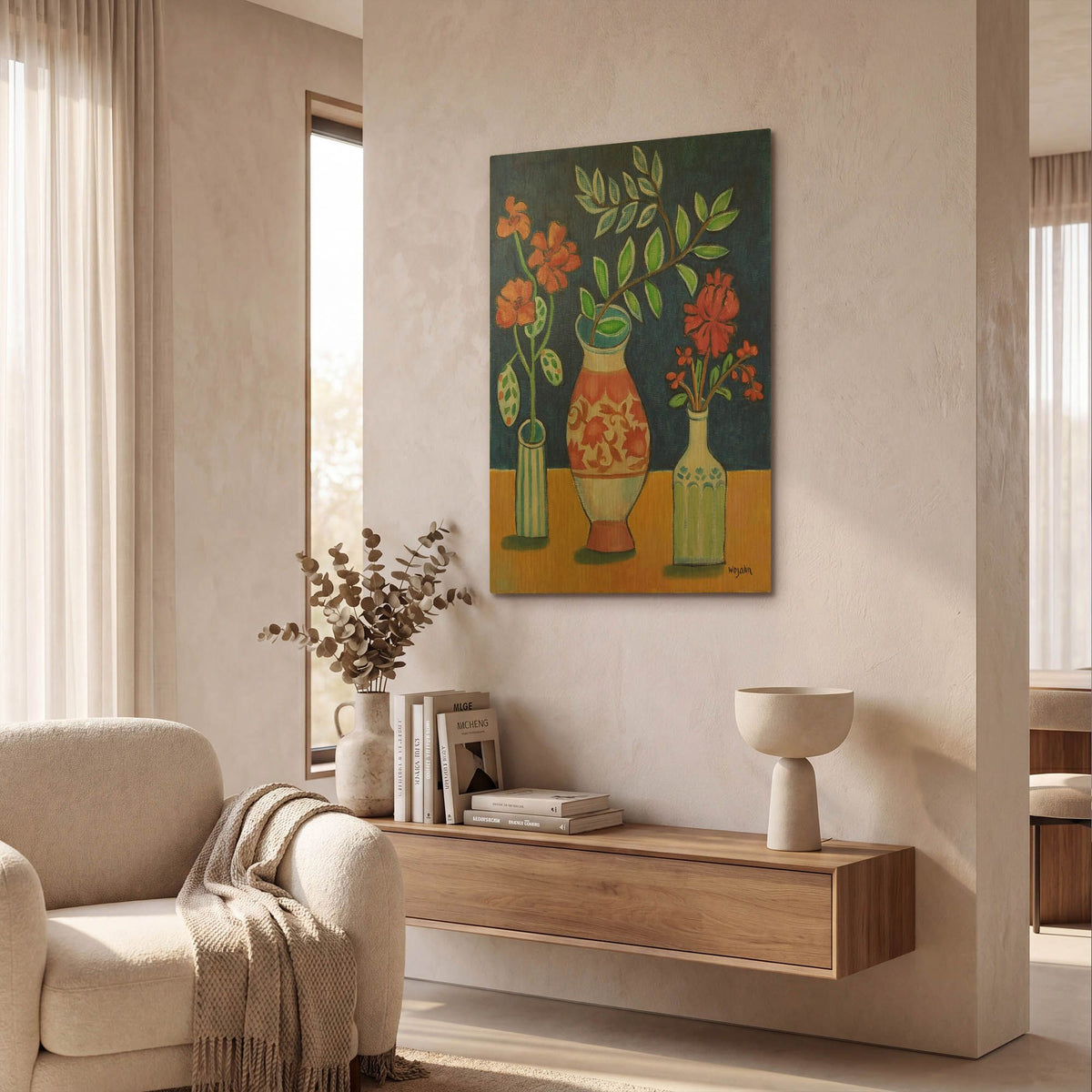 'More Flowers With Stripes' By Holly Wojhan Gold Metal Wall Art
