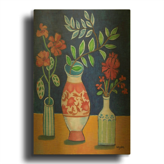 'More Flowers With Stripes' By Holly Wojhan Gold Metal Wall Art