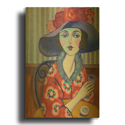 'Woman in Red' By Holly Wojhan Gold Metal Wall Art