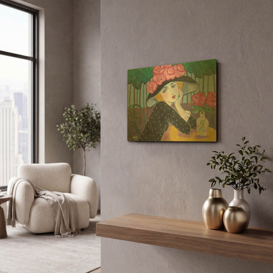 'Cafe Sous les Arbes' By Holly Wojhan Gold Metal Wall Art