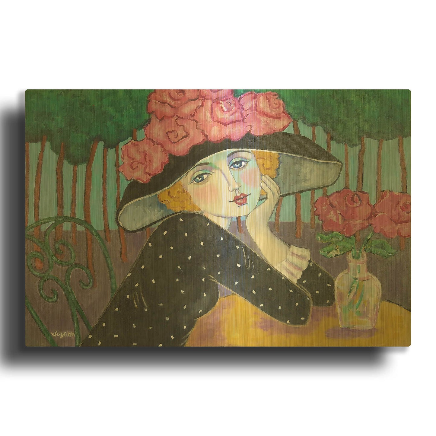 'Cafe Sous les Arbes' By Holly Wojhan Gold Metal Wall Art