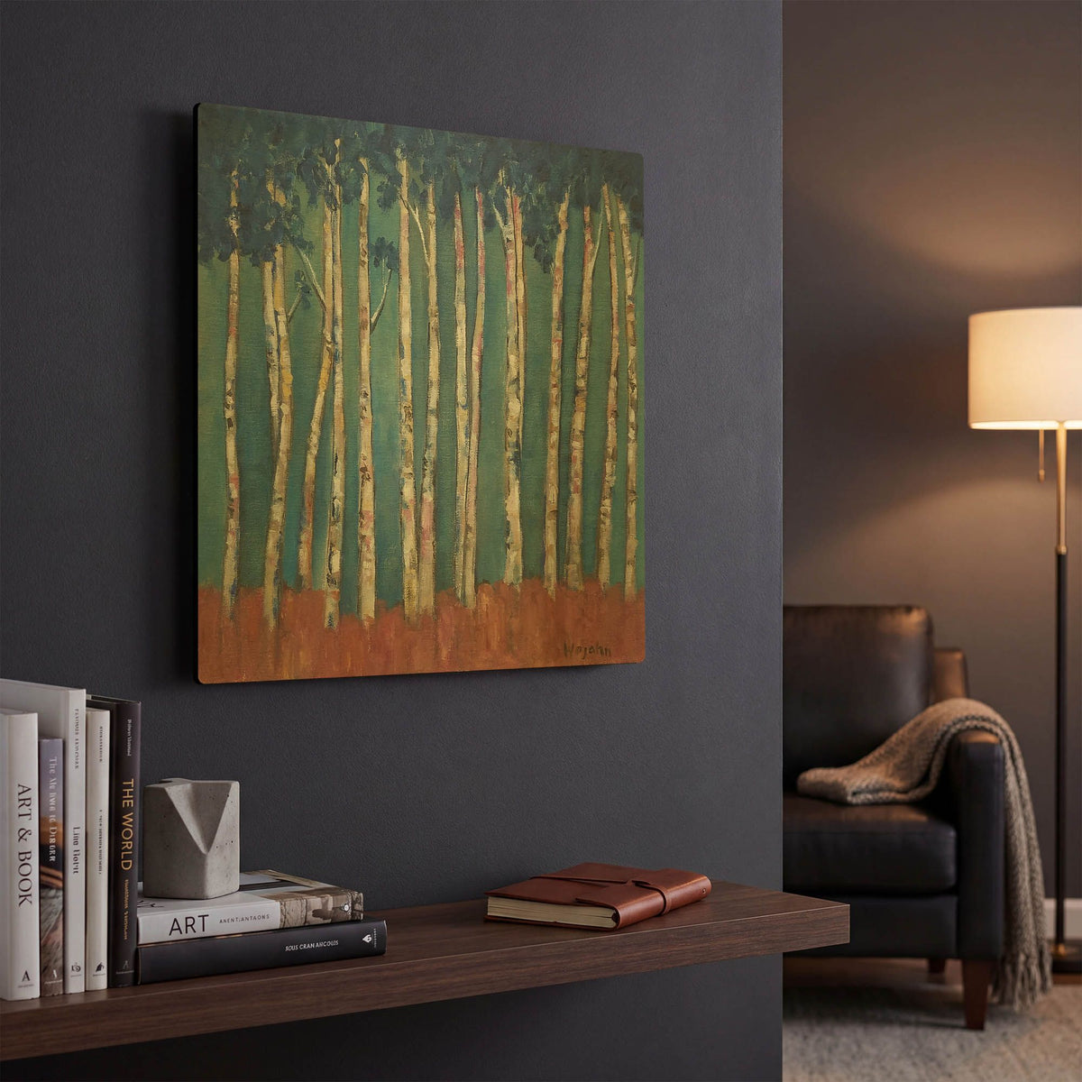 'Blue Trees' By Holly Wojhan Gold Metal Wall Art