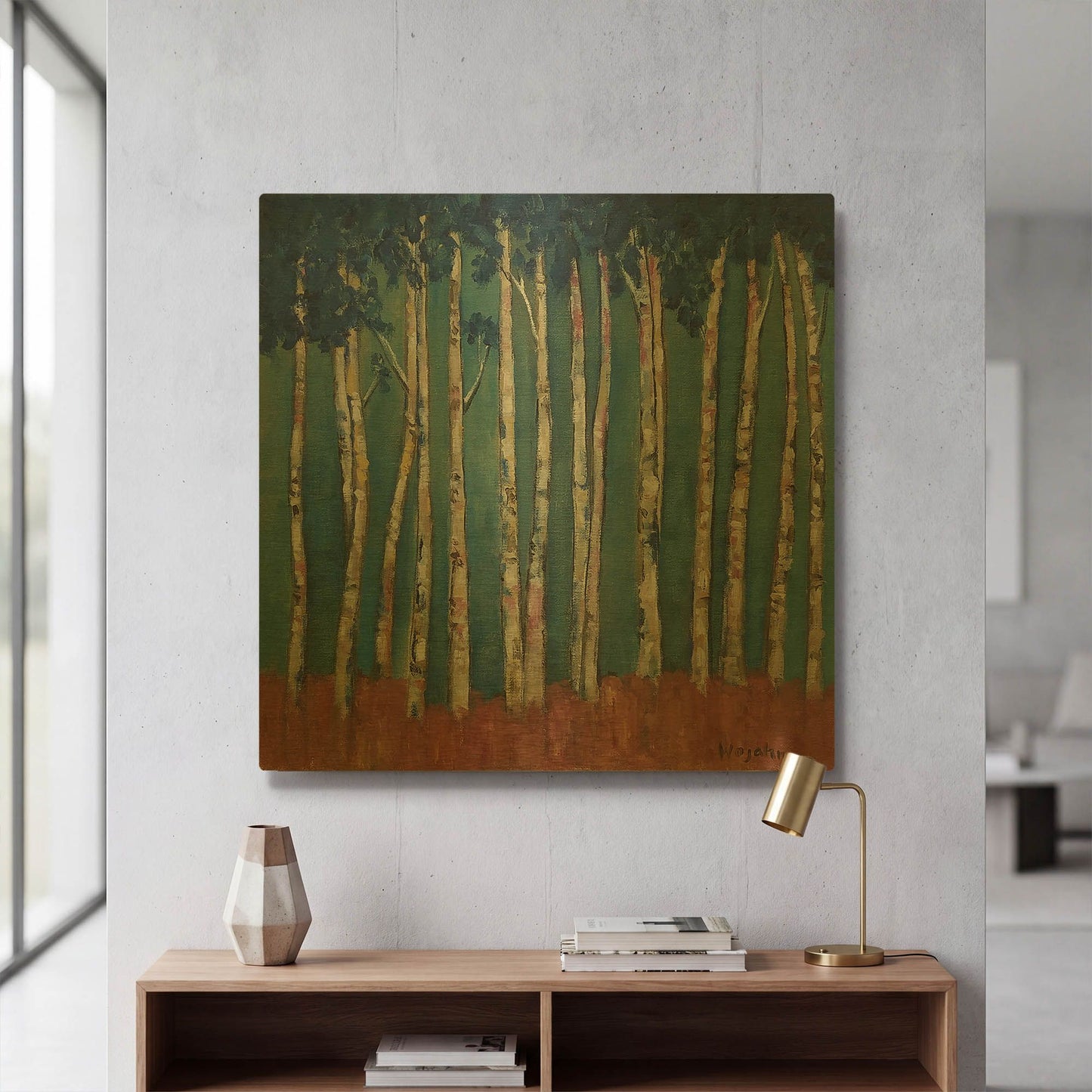 'Blue Trees' By Holly Wojhan Gold Metal Wall Art