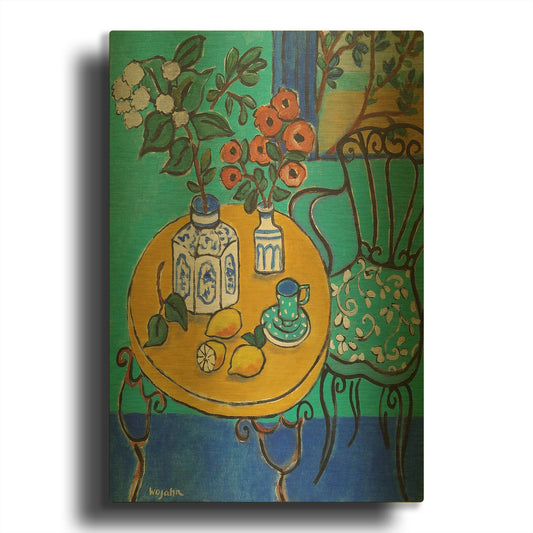 'Tablescape #1' By Holly Wojhan Gold Metal Wall Art