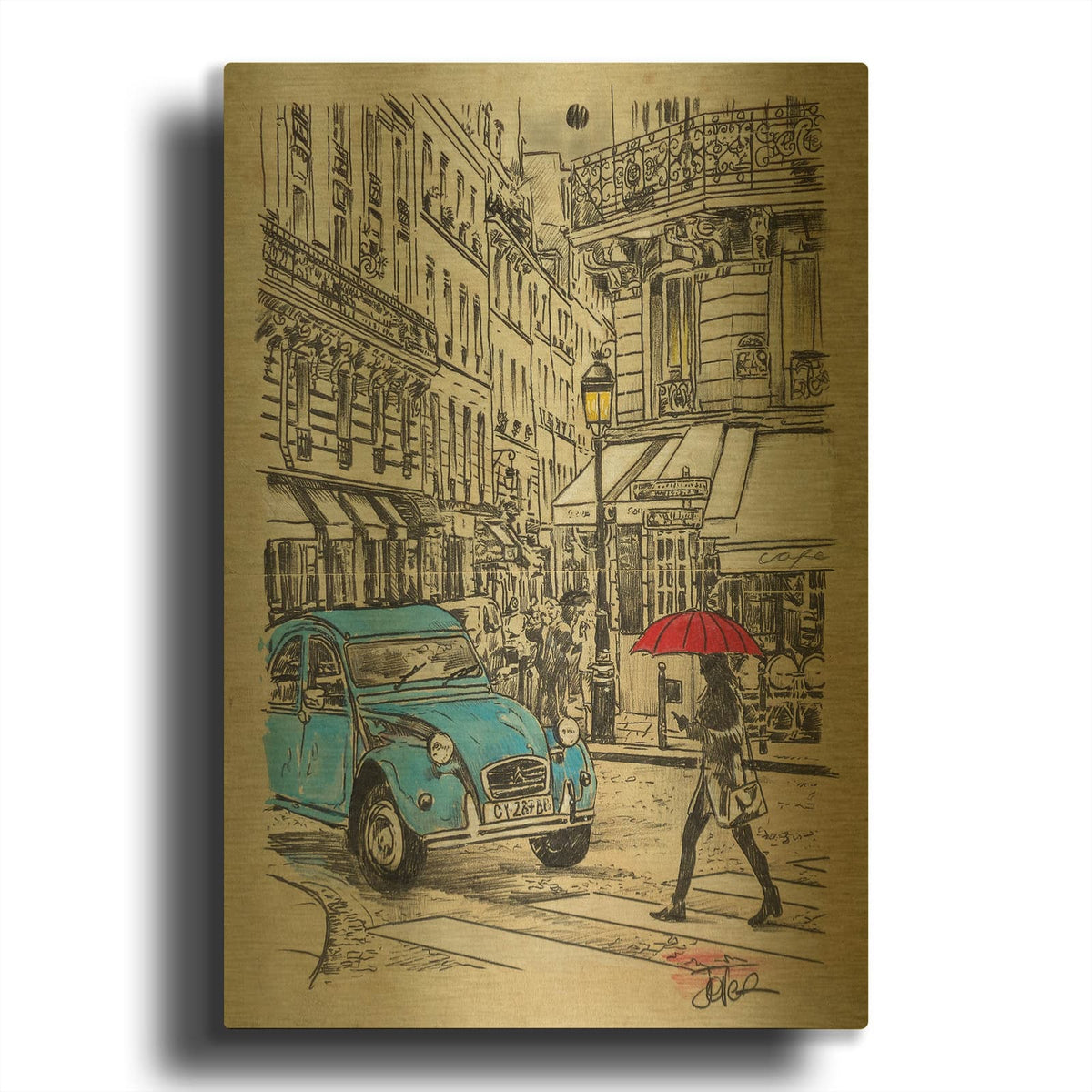 'Blue Citroen' By Loui Jover Gold Metal Wall Art