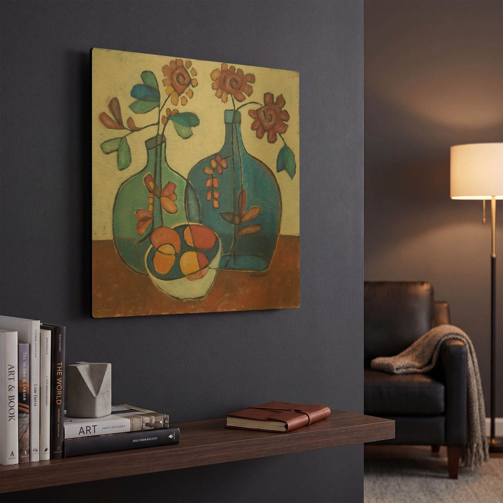 'Danish Modern Flowers' By Holly Wojhan Gold Metal Wall Art