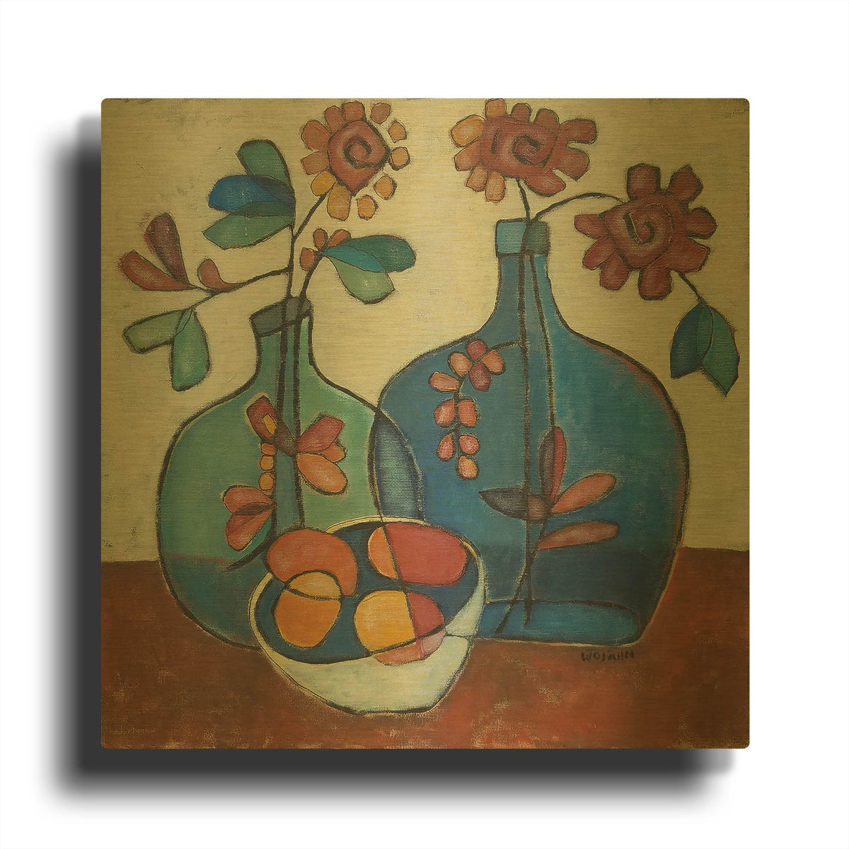 'Danish Modern Flowers' By Holly Wojhan Gold Metal Wall Art