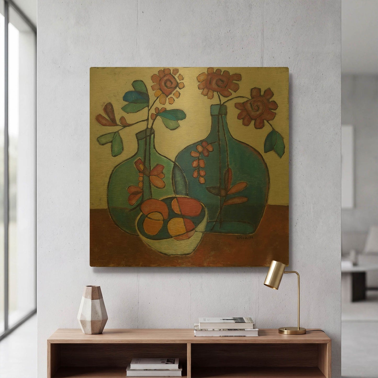 'Danish Modern Flowers' By Holly Wojhan Gold Metal Wall Art