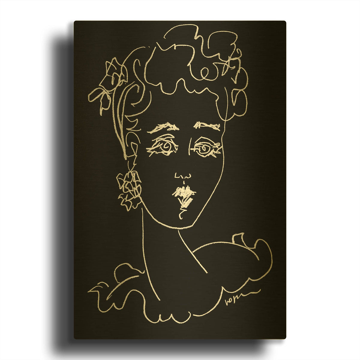 'Face Noir' By Holly Wojhan Gold Metal Wall Art