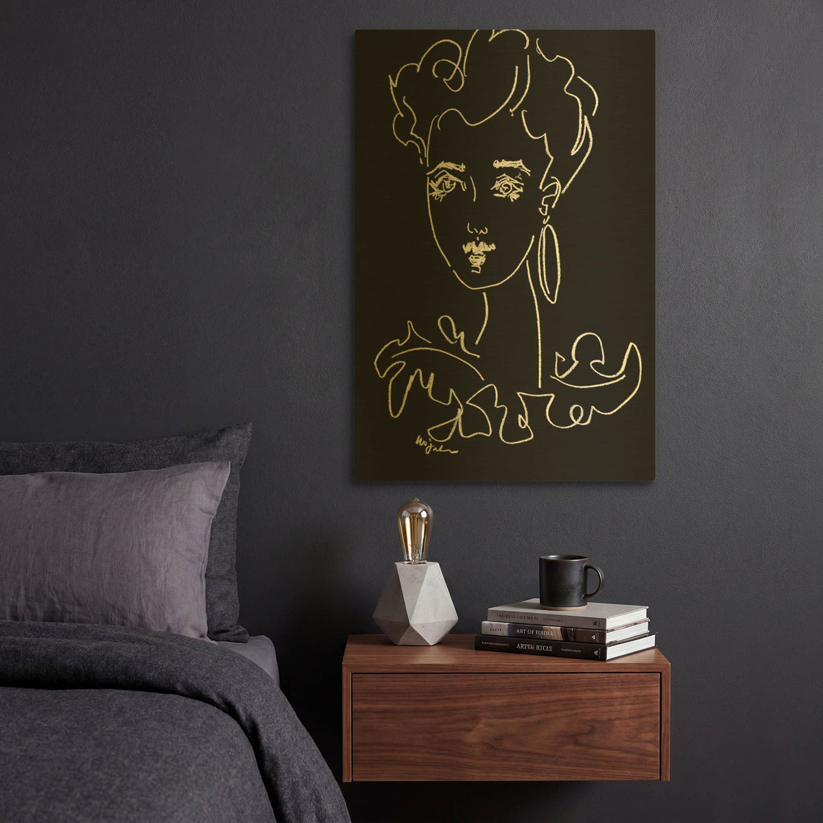 'Another Face Noir' By Holly Wojhan Gold Metal Wall Art