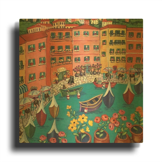 'Villefranche Sur Mer' By Holly Wojhan Gold Metal Wall Art