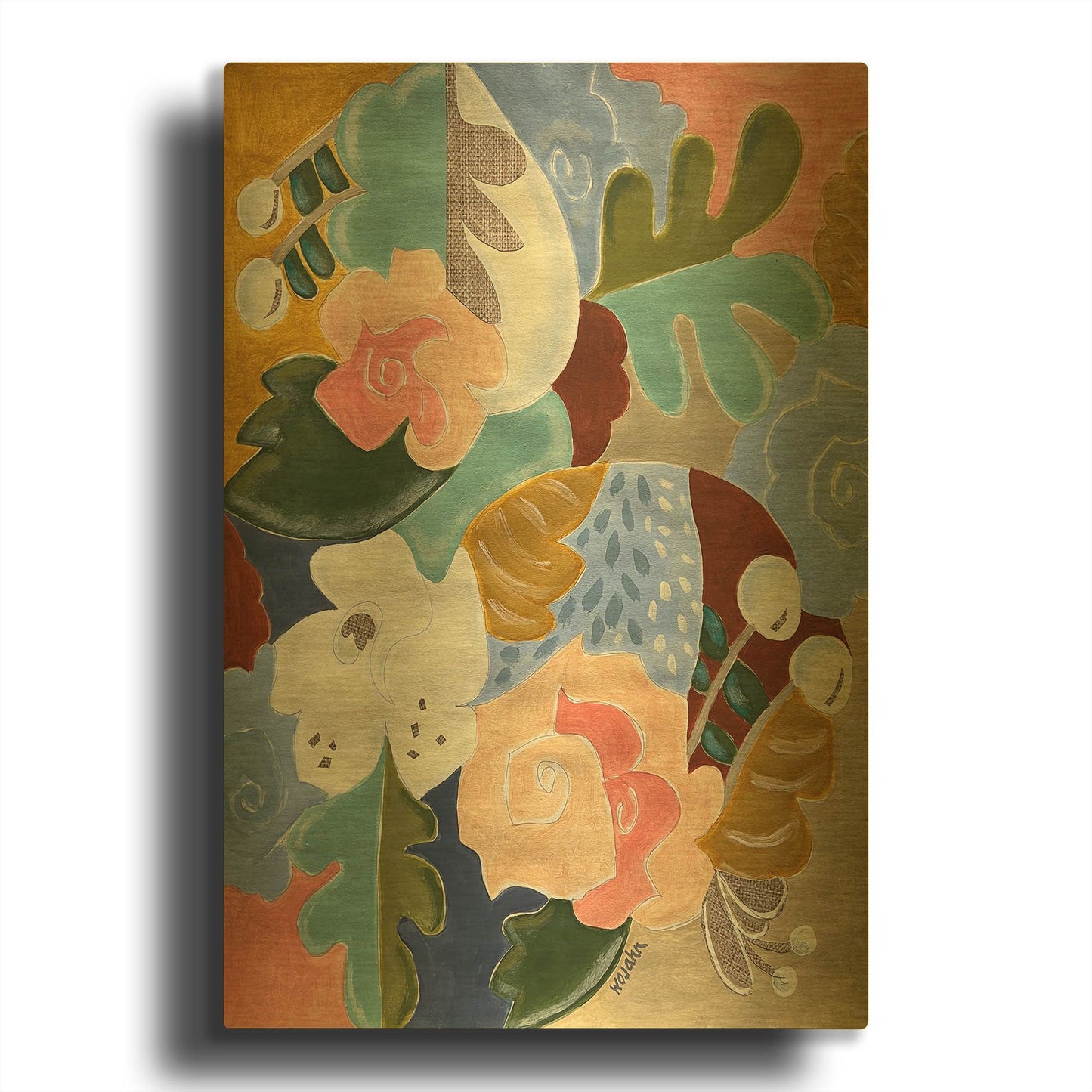 'Melange of Flowers' By Holly Wojhan Gold Metal Wall Art