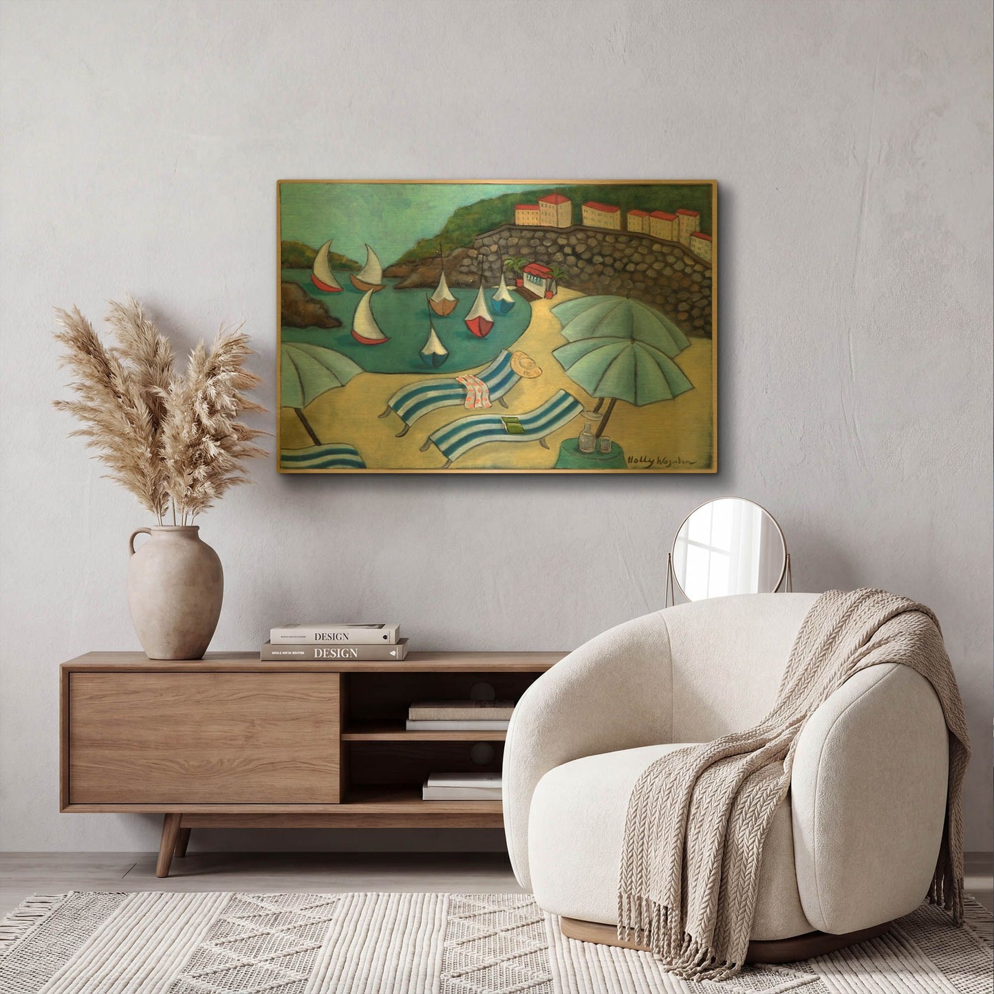 'Under the Umbrellas' By Holly Wojhan Gold Metal Wall Art