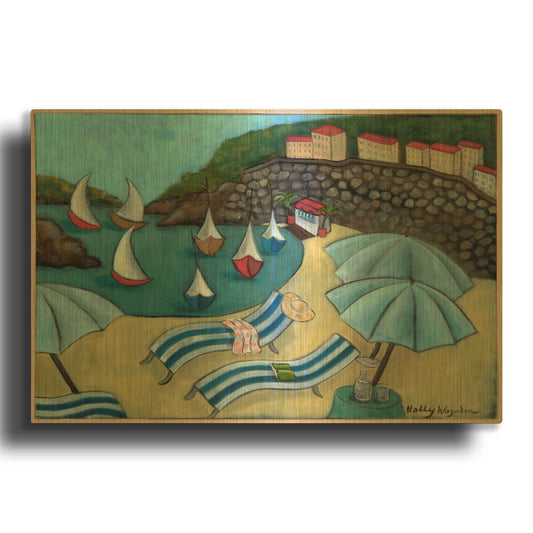 'Under the Umbrellas' By Holly Wojhan Gold Metal Wall Art