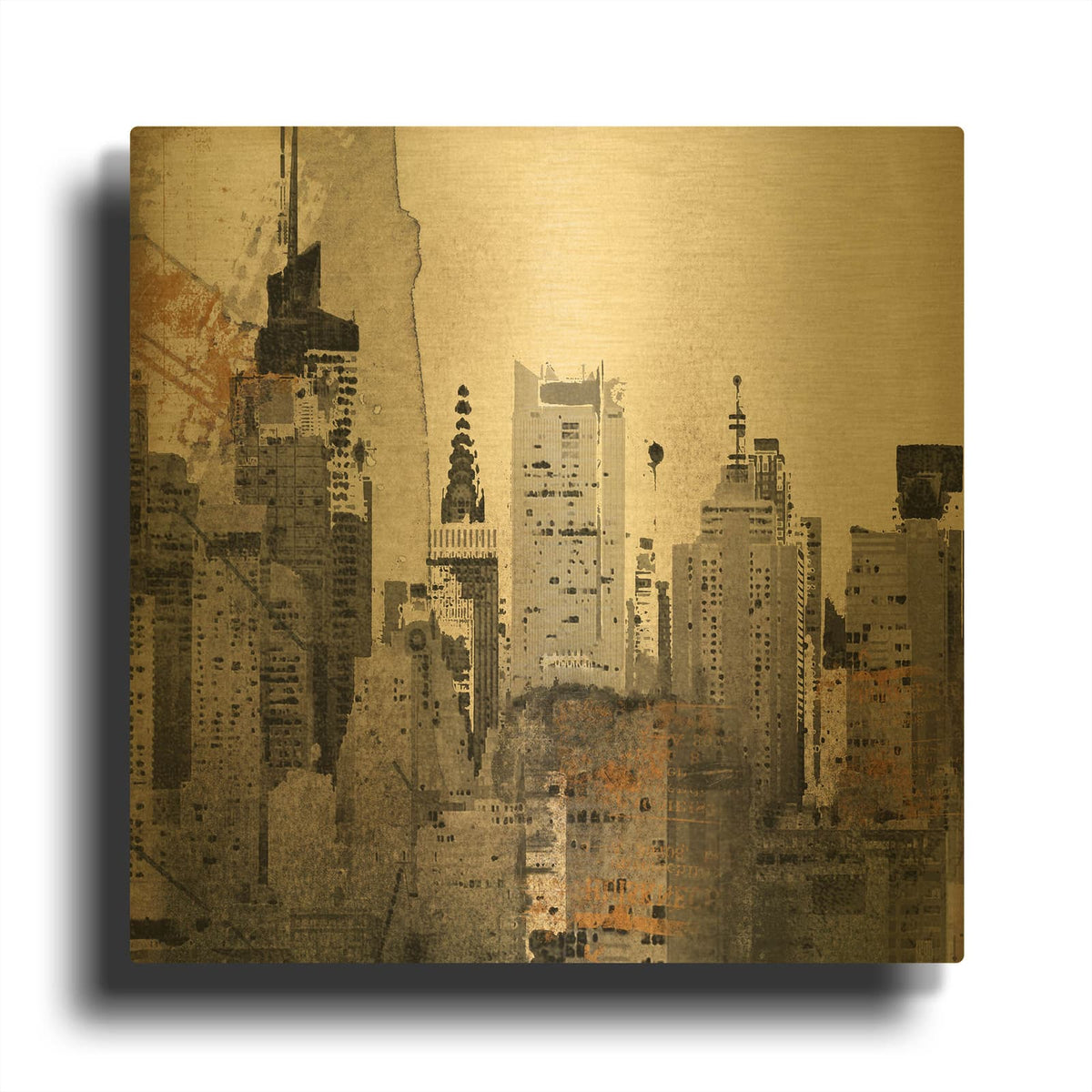 'New York Lost in Time' By Irena Orlov Gold Metal Wall Art