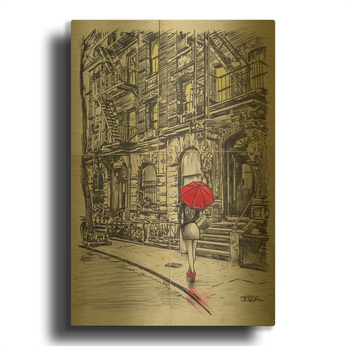 'Burrough Walk' By Loui Jover Gold Metal Wall Art