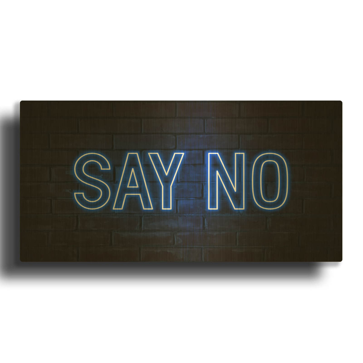 'Say No In Neon Blue' By Luxe Gold Metal Wall Art
