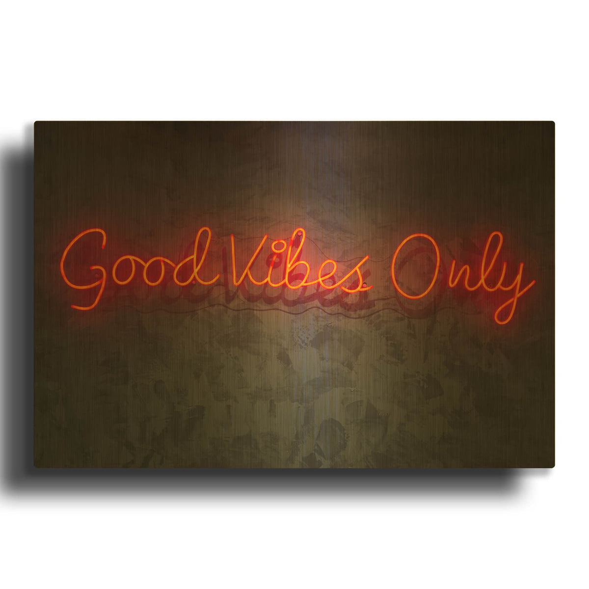 'Good Vibes Only In Neon Red' By Luxe Gold Metal Wall Art