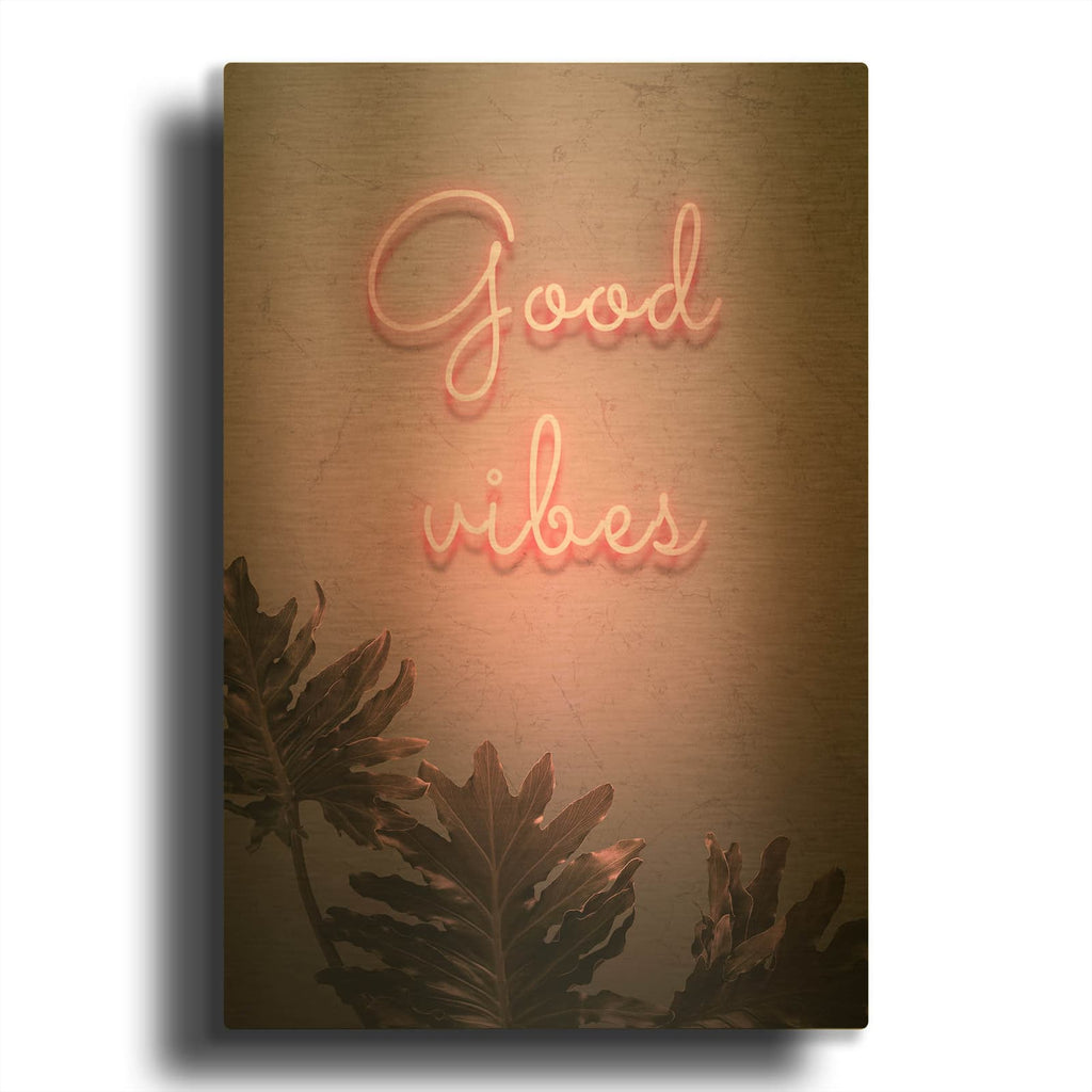'Good Vibes In Neon Pink' By Luxe Gold Metal Wall Art