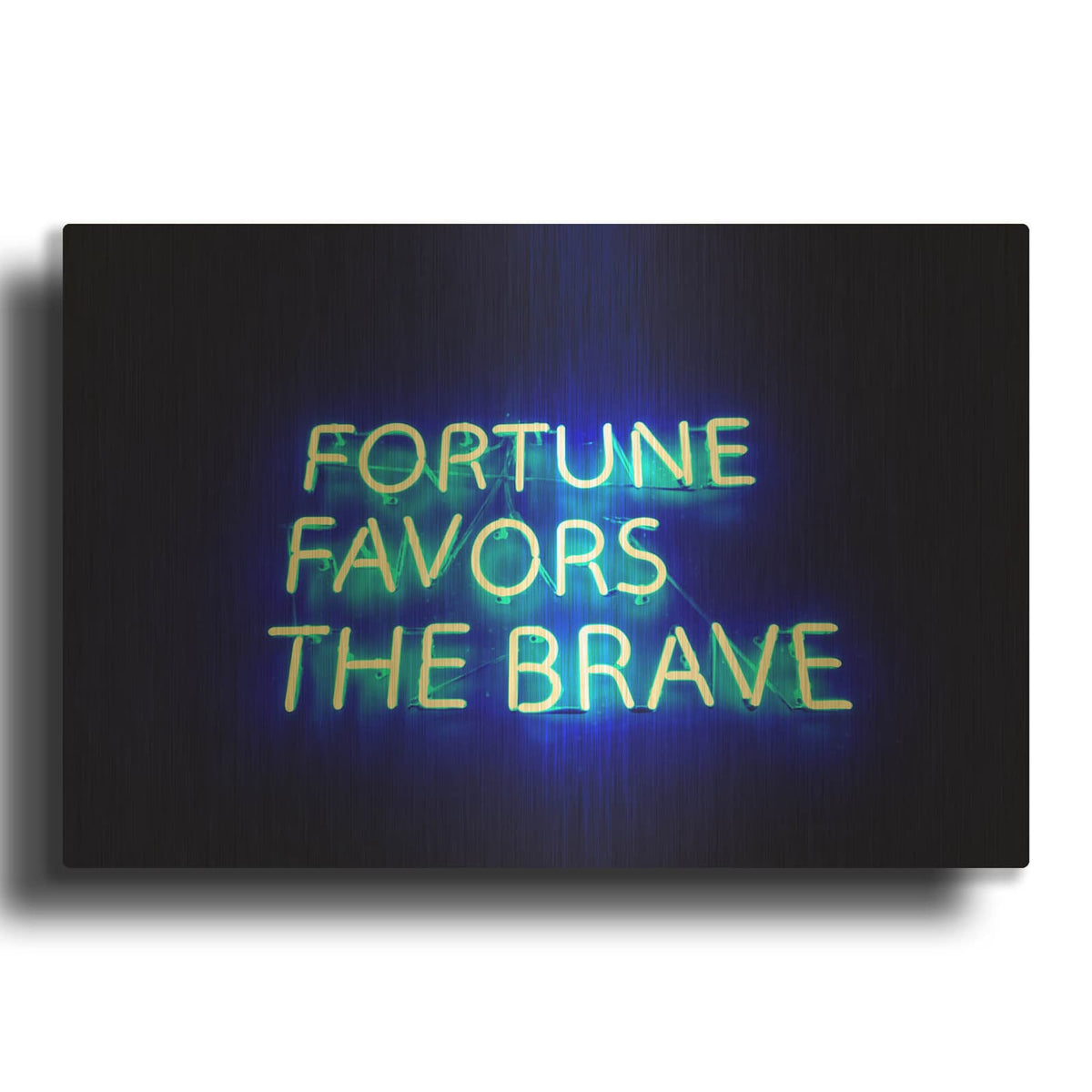 'Fortune Favors The Brave In Neon Blue' By Luxe Gold Metal Wall Art
