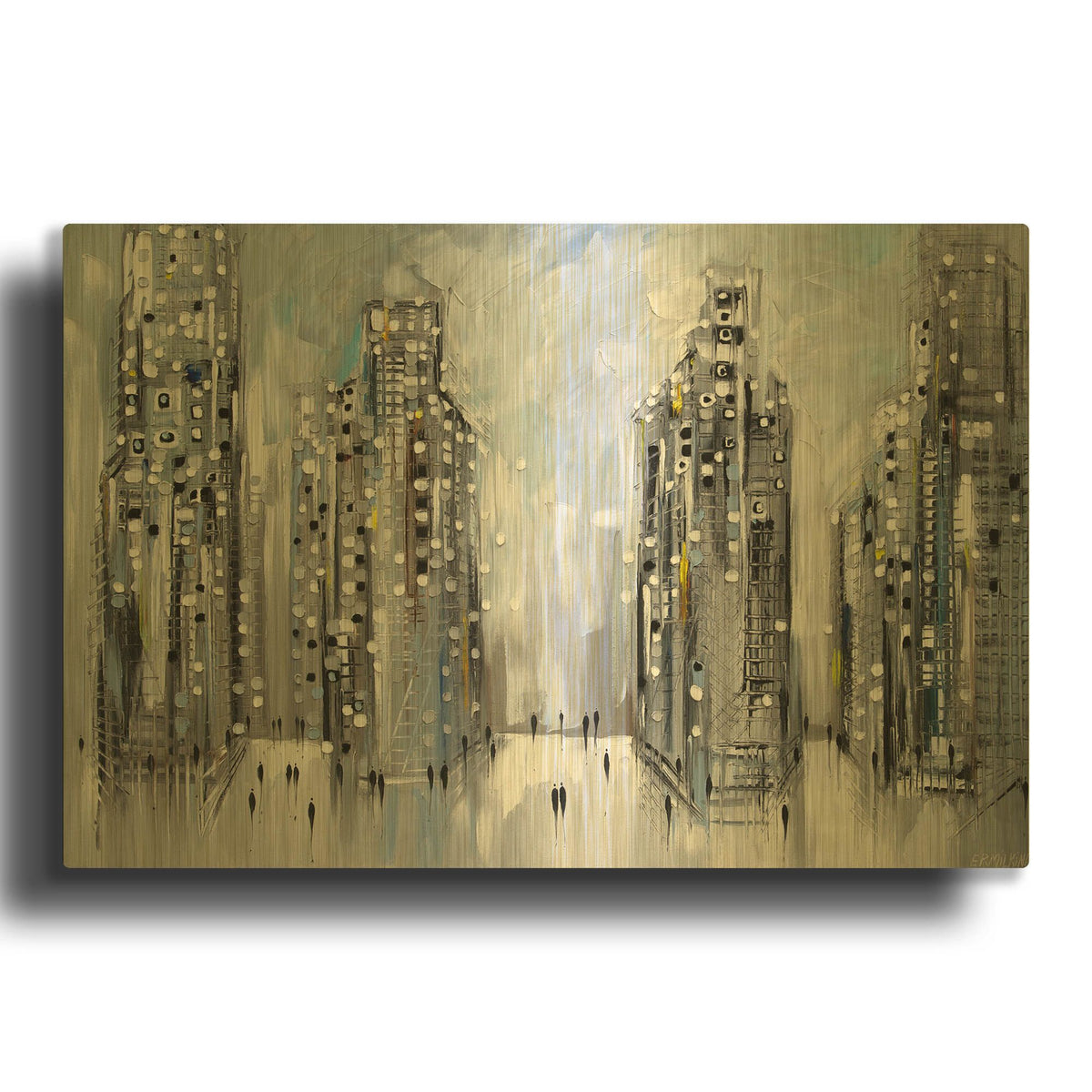 'City Street Scene' By Ekaterina Ermilkina Gold Metal Wall Art