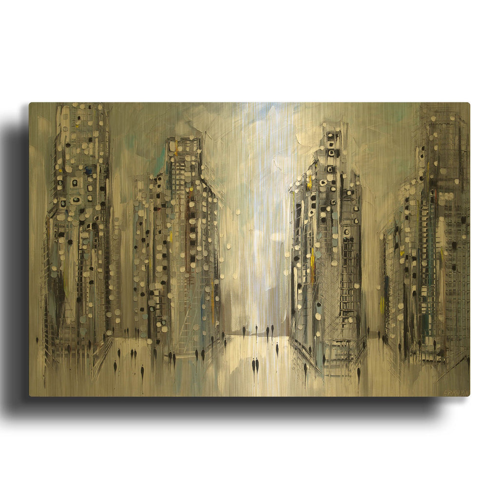 'City Street Scene' By Ekaterina Ermilkina Gold Metal Wall Art