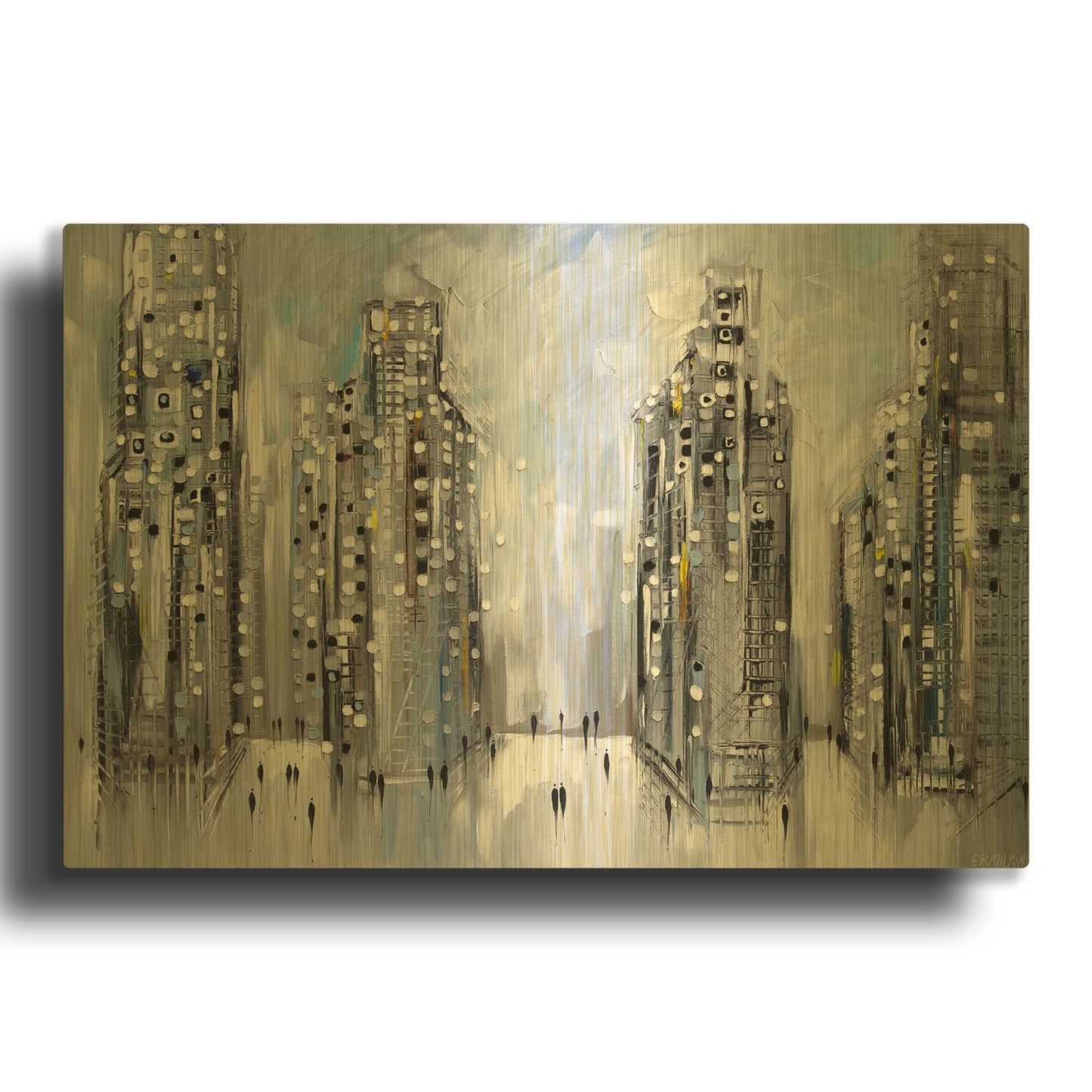 'City Street Scene' By Ekaterina Ermilkina Gold Metal Wall Art
