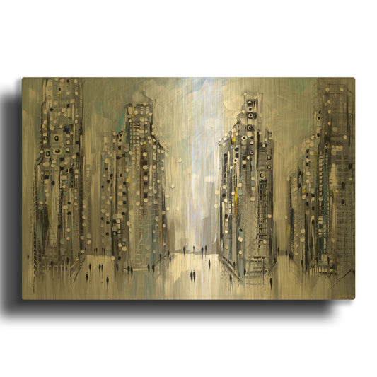 'City Street Scene' By Ekaterina Ermilkina Gold Metal Wall Art