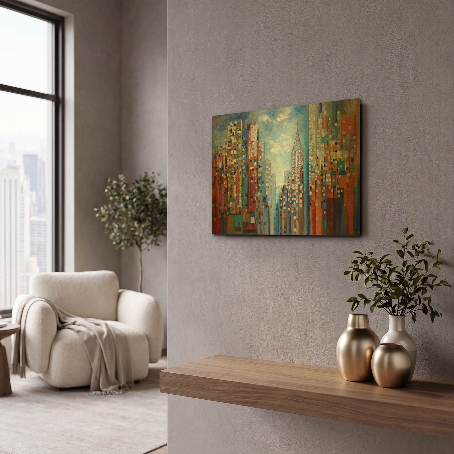 'Manhattan' By Ekaterina Ermilkina Gold Metal Wall Art