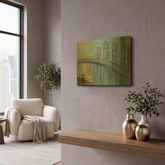 'Rainy Date With The Bridge View' By Ekaterina Ermilkina Gold Metal Wall Art