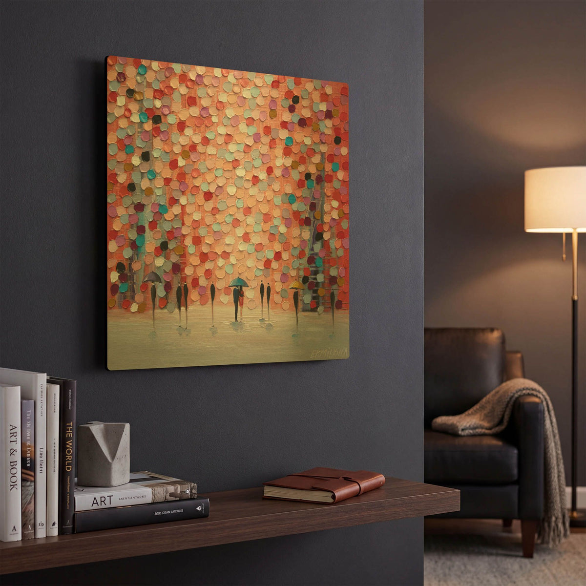 'Together Under The Pink Rain' By Ekaterina Ermilkina Gold Metal Wall Art