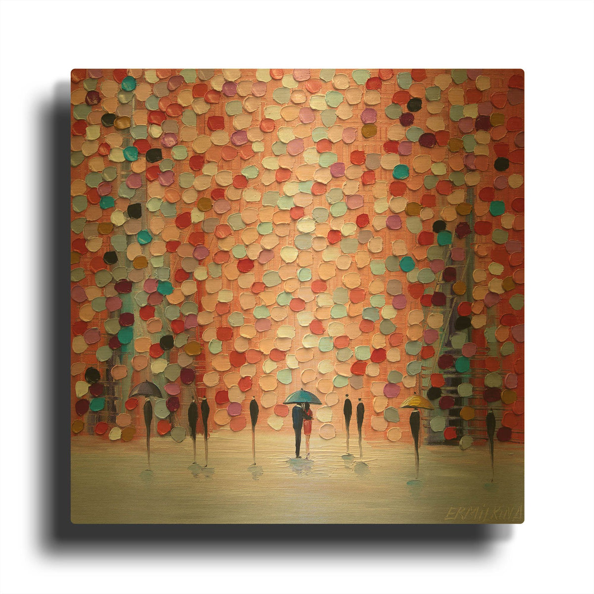 'Together Under The Pink Rain' By Ekaterina Ermilkina Gold Metal Wall Art