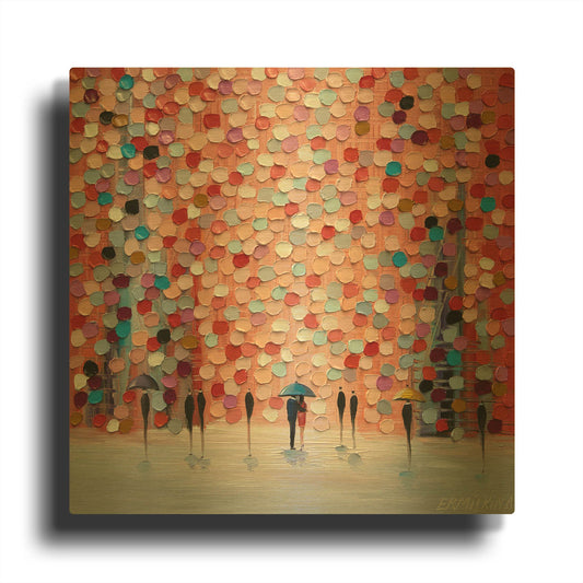 'Together Under The Pink Rain' By Ekaterina Ermilkina Gold Metal Wall Art
