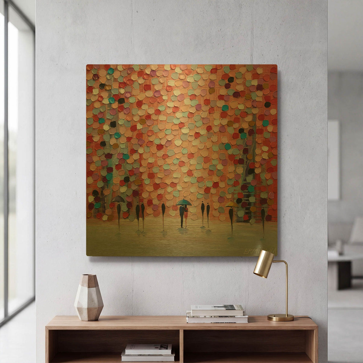 'Together Under The Pink Rain' By Ekaterina Ermilkina Gold Metal Wall Art
