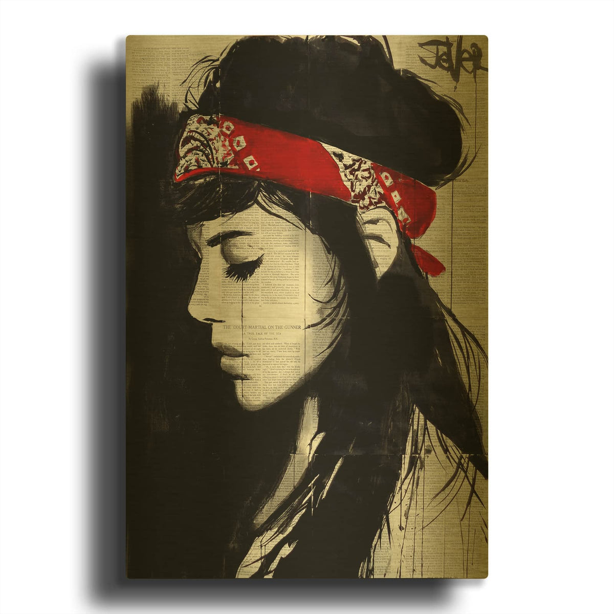'Red Bandana' By Loui Jover Gold Metal Wall Art