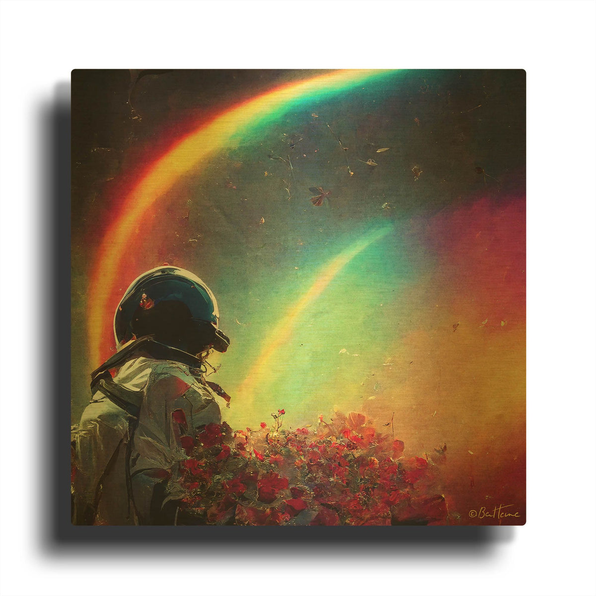 'Live in a Rainbow Galaxy' By Ben Heine Gold Metal Wall Art