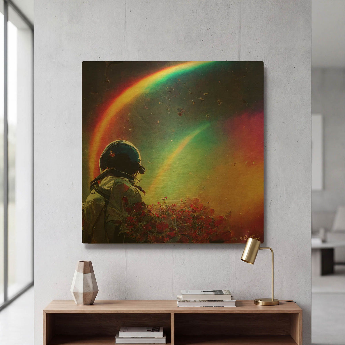 'Live in a Rainbow Galaxy' By Ben Heine Gold Metal Wall Art