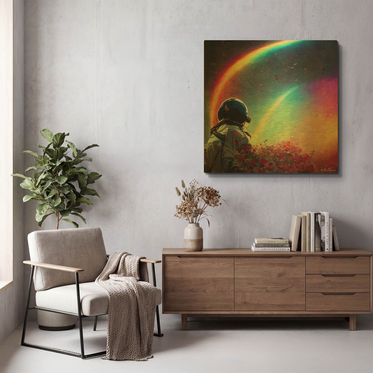 'Live in a Rainbow Galaxy' By Ben Heine Gold Metal Wall Art
