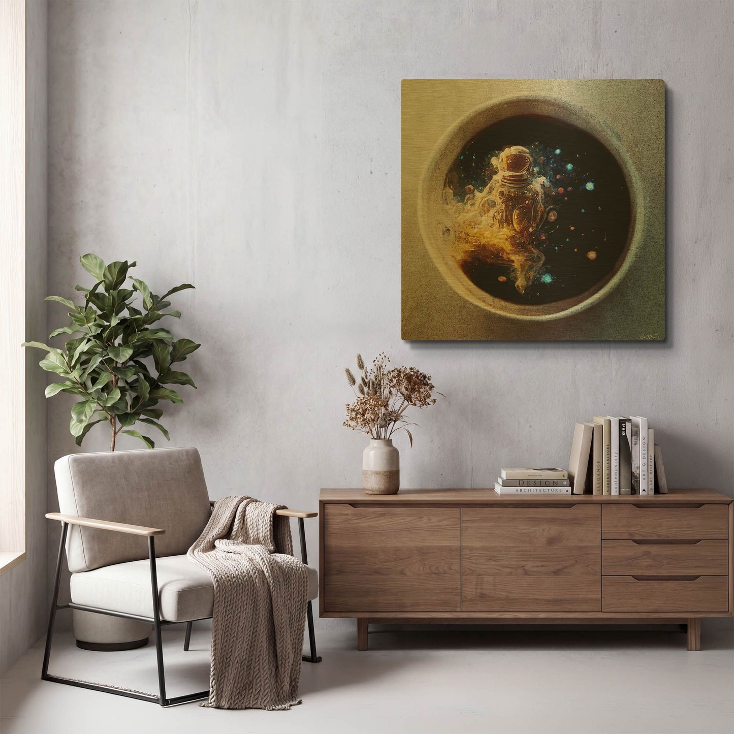 'Cup of Coffee' By Ben Heine Gold Metal Wall Art