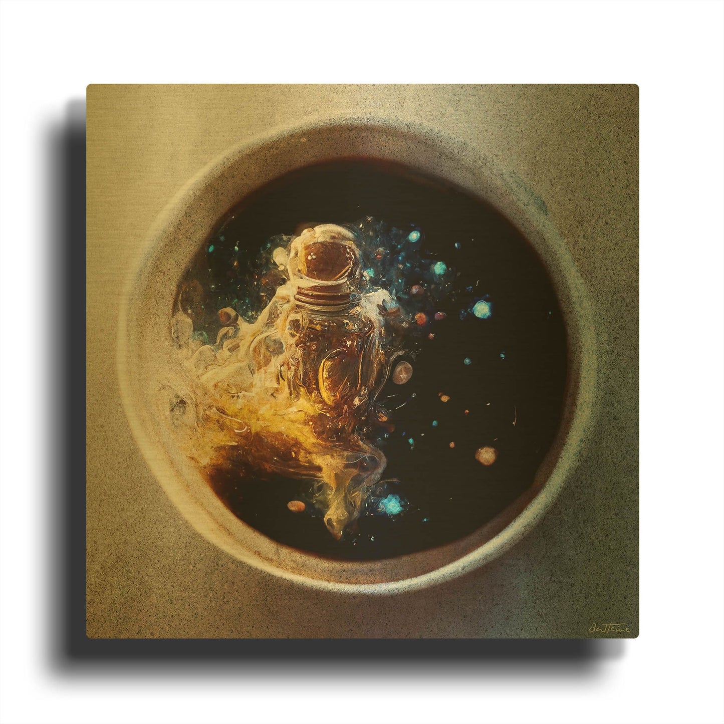 'Cup of Coffee' By Ben Heine Gold Metal Wall Art