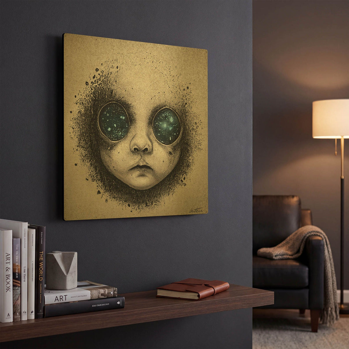 'Galactic Baby Dream' By Ben Heine Gold Metal Wall Art