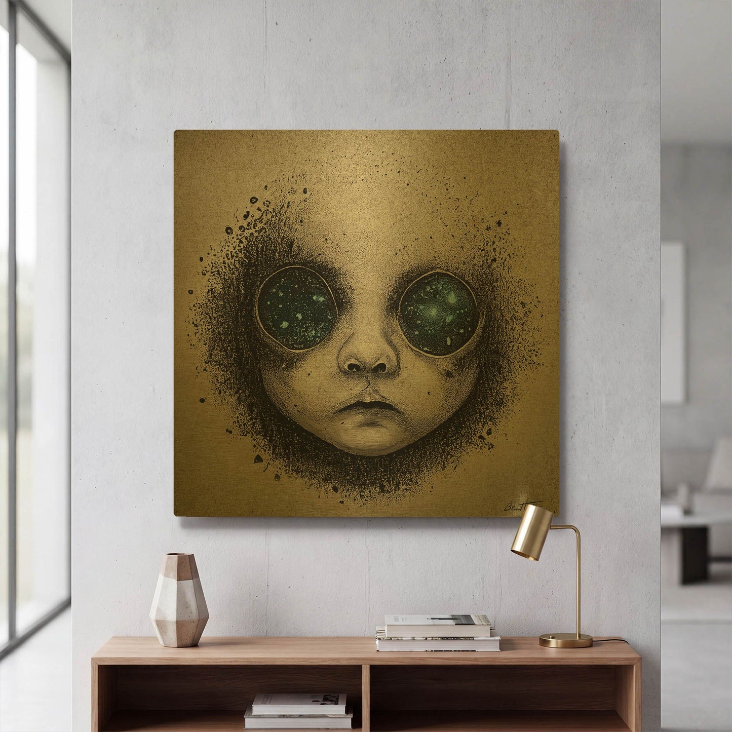 'Galactic Baby Dream' By Ben Heine Gold Metal Wall Art