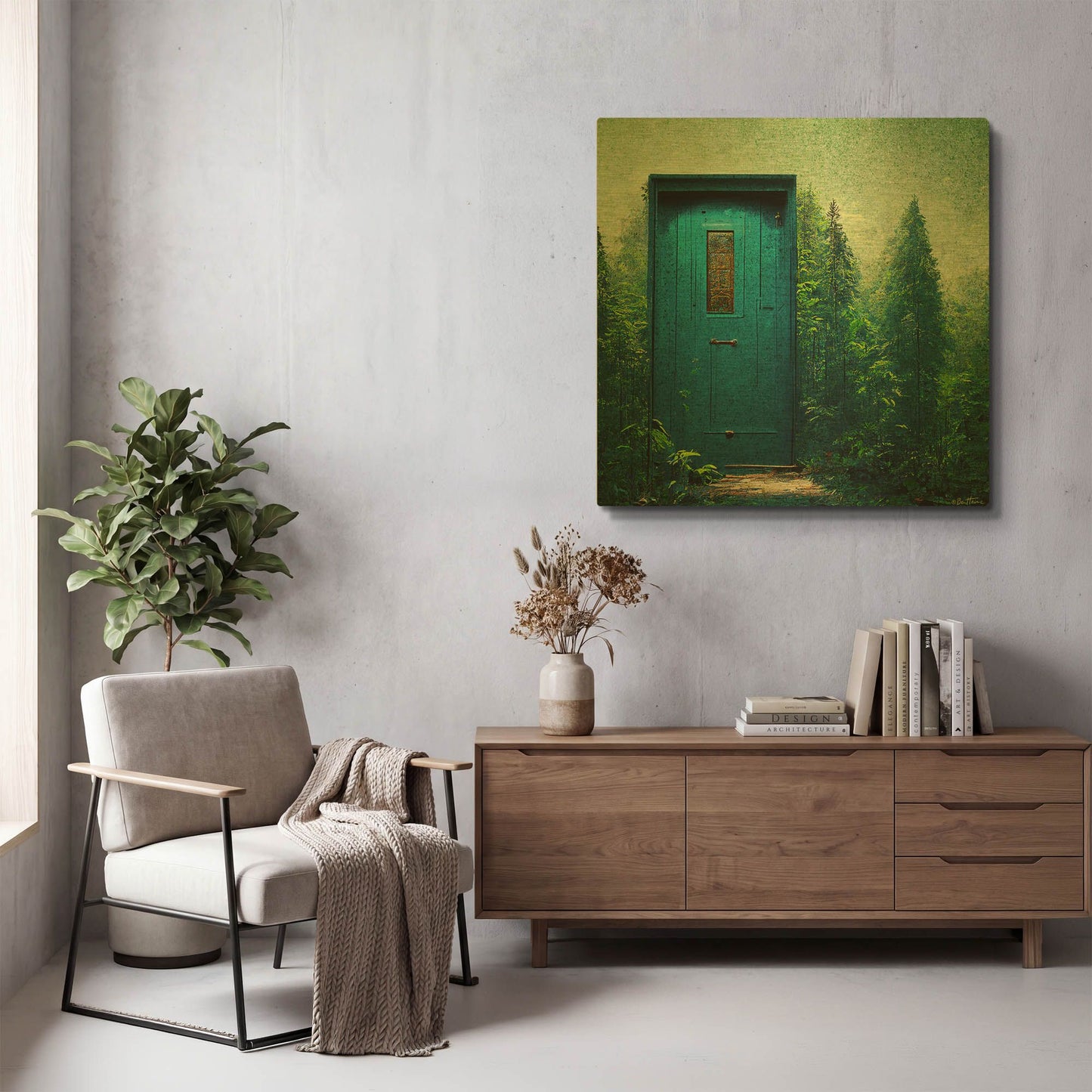 'Blue Door in the Green' By Ben Heine Gold Metal Wall Art