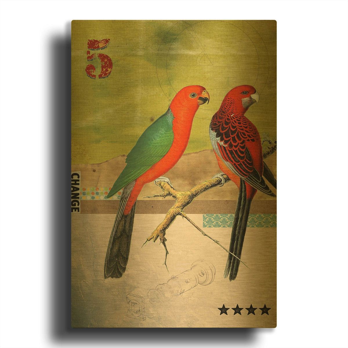 'Birds' By Elo Marc Gold Metal Wall Art